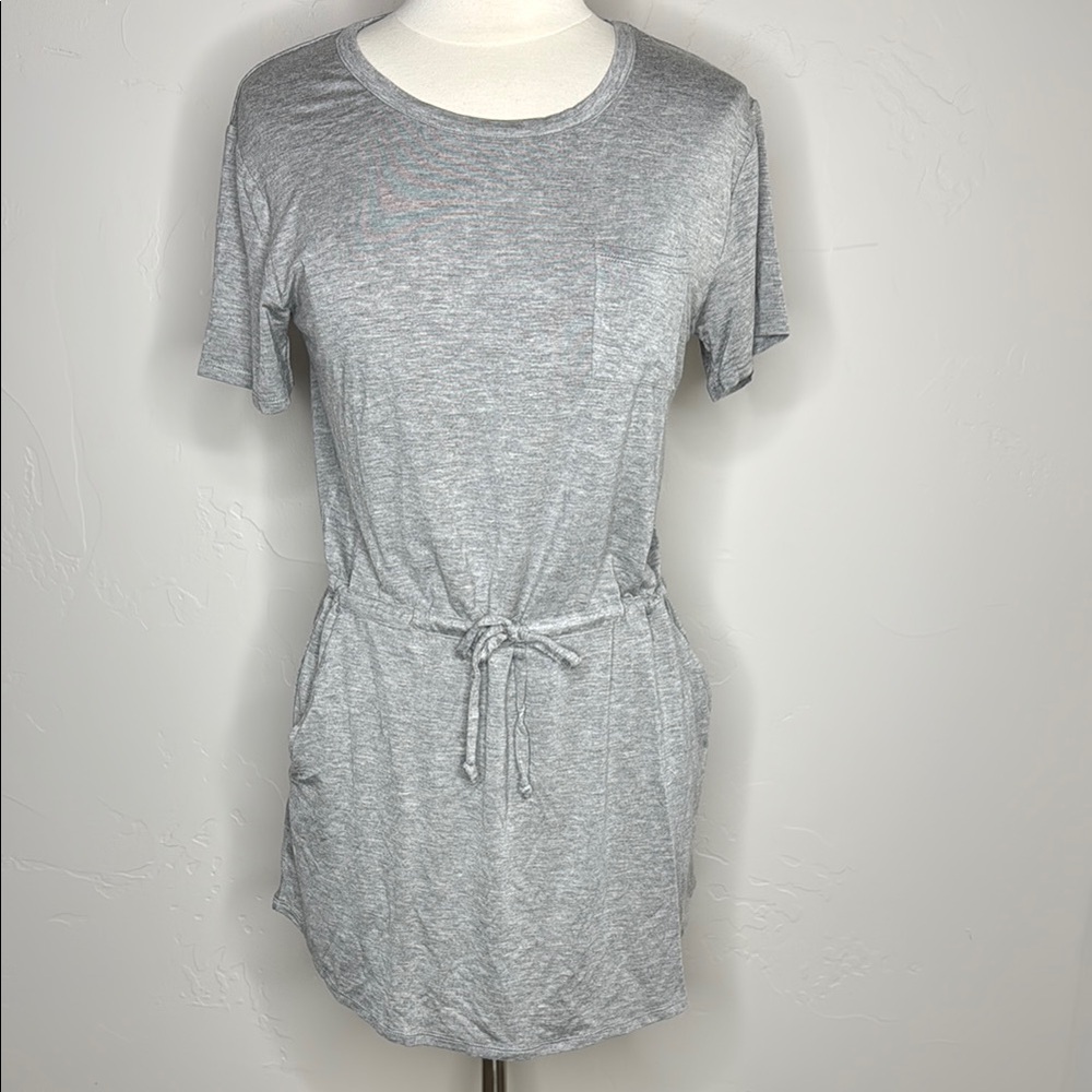 Chaser Grey Dress Waist Tie Pockets Open Back Dress